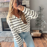 Cream Cabana Striped Piper Knit Cardigan