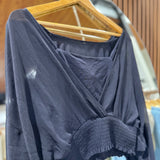 Good Graces Navy Smocked-Waist Top