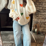 All for Love Cream Rainbow Hearts Sweater
