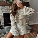 Courtney Natural Crochet Knit Long Sleeve Pullover