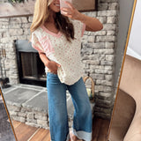 Baby Girl Natural/Pink Gauze Floral Print V Neck Short Sleeve