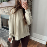 Oatmeal Mineral-Washed Crew Neck Long Sleeve