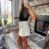 Zuri Ivory/Black Stripe Bow Detailed A-Line Mini Skirt