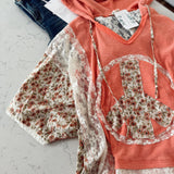 Peace Maker Bright Peach Patch Work Hooded Short Sleeve