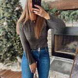 Charcoal Cropped Rib Long Sleeve