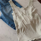 Sage Lace Contrast Cabbage Hem Tank