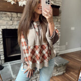 Nellie Charcoal Plaid Patch Color Block Long Sleeve