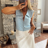 Light Denim Grand Collar Top