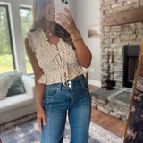 Toby Taupe Gingham Tie Front Sleeveless Top