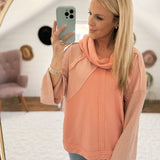Perfectly Peachy Mock Neck Textured Long Sleeve