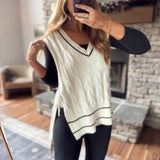 Cream Stripe Detail Sleeveless Sweater