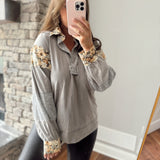 Abby Grey Collared Patch Worked Long Sleeve