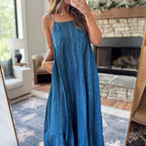 Washed Cobalt Back Tie Denim Maxi