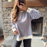 Blueberry Waves Striped Crewneck