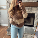 Mocha Colorblock Cable Knit Sweater