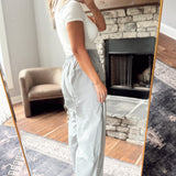 Hunter Green Striped Pleated Wide Leg Pants