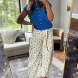 Cream Floral Tie Waist Denim Pants