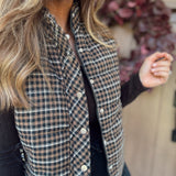 Brown Plaid Mock Neck Puffer Vest