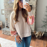 Taupe & Rust Bubble Sleeve Pullover