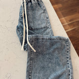 Chillax Contrast Drawstring Wide Leg Denim Pants