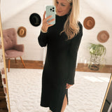 Carried Away Black Turtleneck Rib Sweater Midi