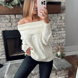 Blushing Cutie Cream Off Shoulder Sweater