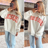 Coral Jesus & God is Good Mock Neck Sweatshirt