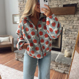Blue & Rust Floral Sherpa Jacket