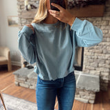 Blue Bubble Hem Pullover