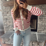 White/Red Stripe & Shine Cardigan