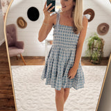 Denim Blue Eyelet Lace Smocked Mini IN STORE