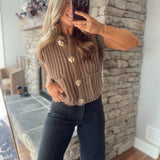 Brown Teddie Oversized Sleeveless Knit Sweater Vest