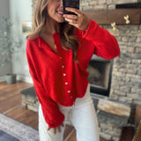 Tomato Red Piper Knit Cardigan