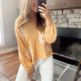 Apricot Exposed Seam Flower Pattern Knit 3/4 Sleeve