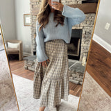 Sand & Mocha Plaid Midi Skirt