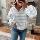 Sky Shoreline Stripe Snap Pullover