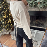 Taupe Lace Up Back Sweater