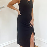Olivia Black Ruched Slit Dress