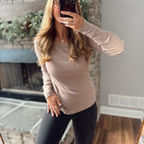 Heather Mocha Ribbed Basic Long Sleeve