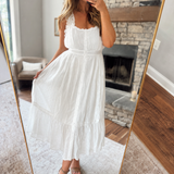 White Lace Button Up Flare Maxi Dress