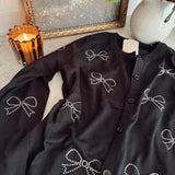 Black Rhinestone Bow Cardigan