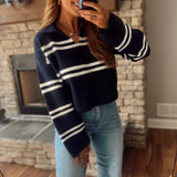 Navy Soft Stripe Collar Sweater