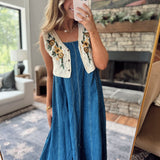 Washed Cobalt Back Tie Denim Maxi