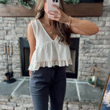 One With Nature Natural V Neck Raw Hem Flowy Tank