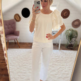 Heavenly Energy Ivory Ruffle Sleeve Sweater