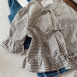 Jules Striped Front Tie Ruffle Hem Blouse