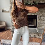 Brown Printed Pointelle Short Sleeve