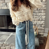 Chillax Contrast Drawstring Wide Leg Denim Pants
