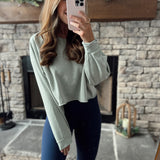 Sage Green Jada Cropped Basic Crew Neck