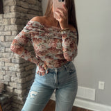 Romantic Floral Mesh Off-Shoulder Bodysuit